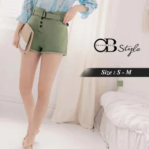FRAYED HEM COTTON HIGH WAIST BUTTON SHORTS