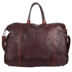 GABEE Washed Leather Parkes Travel/Duffel Bag Chocolate Brown