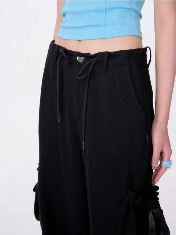 High Waist Ribbon Pocket Wide Leg Pants【s0000007138】