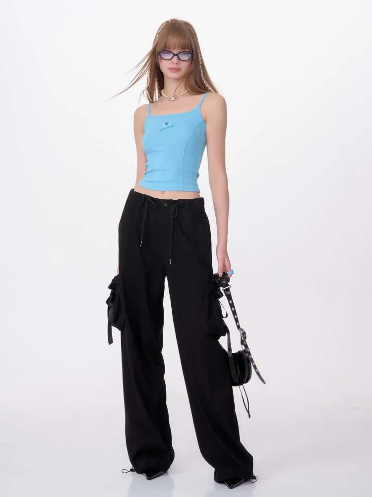 High Waist Ribbon Pocket Wide Leg Pants【s0000007138】