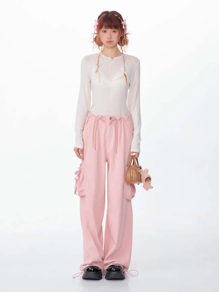 High Waist Ribbon Pocket Wide Leg Pants【s0000007138】