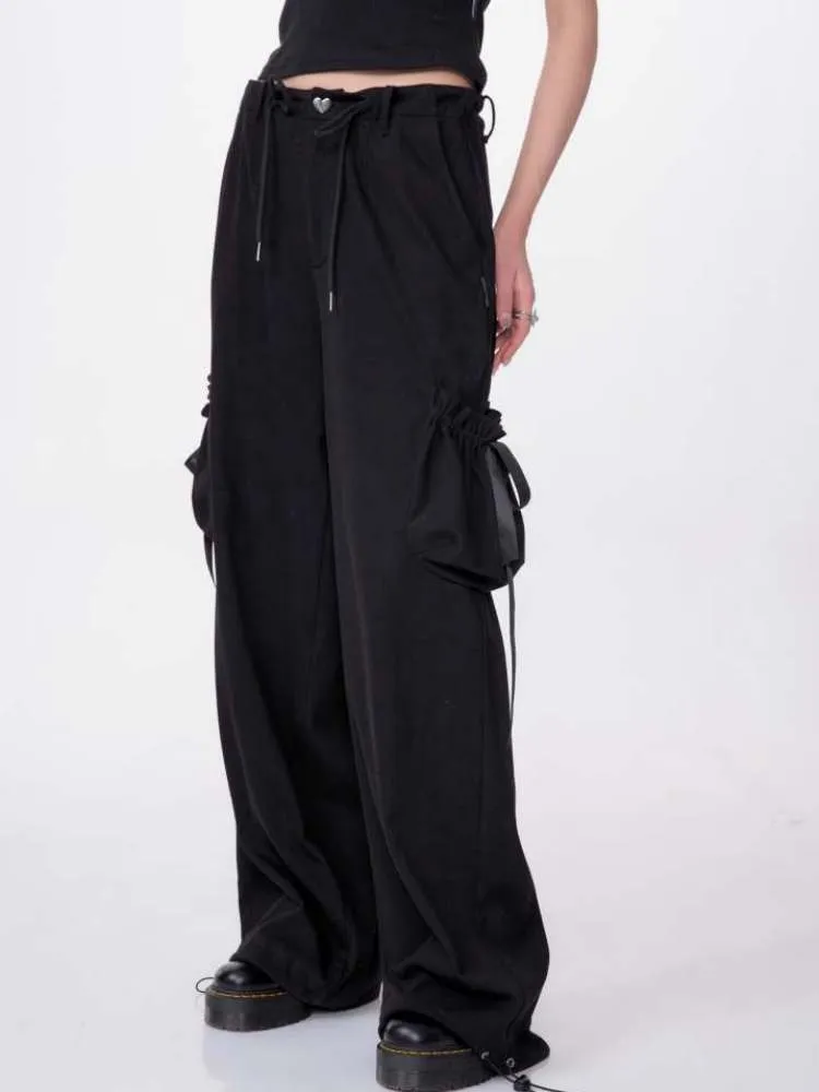 High Waist Ribbon Pocket Wide Leg Pants【s0000007138】