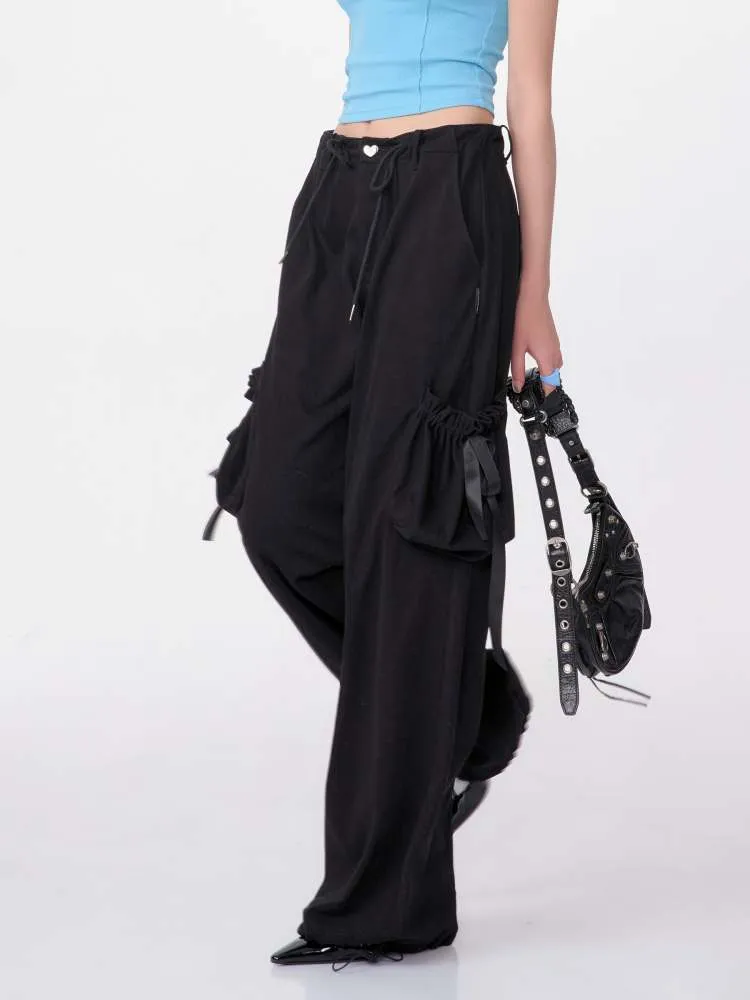 High Waist Ribbon Pocket Wide Leg Pants【s0000007138】