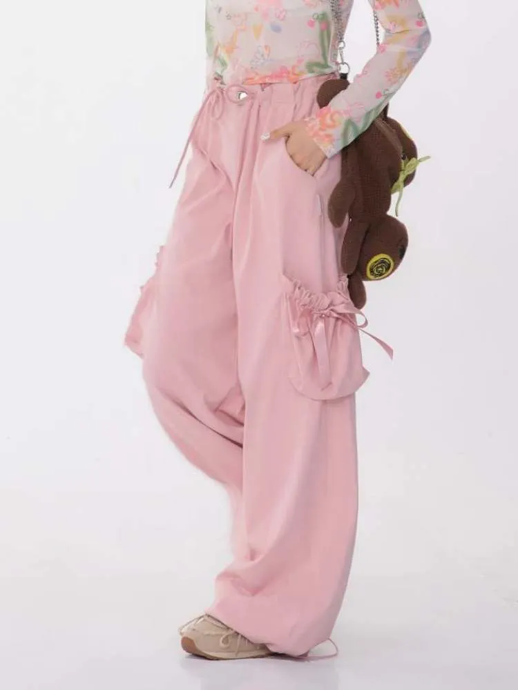 High Waist Ribbon Pocket Wide Leg Pants【s0000007138】