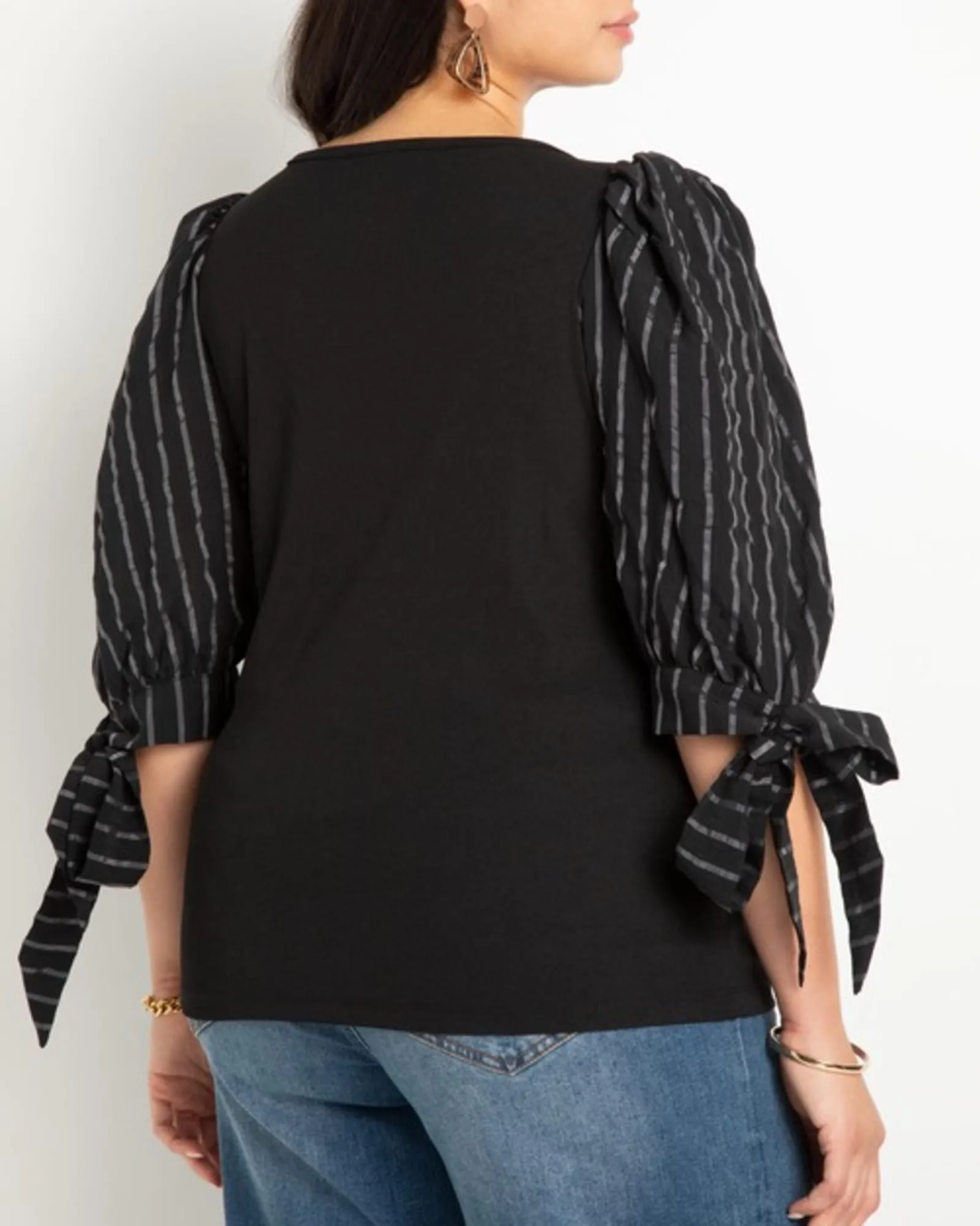 Jane Organza Sleeve Top With Bows | Black Onyx