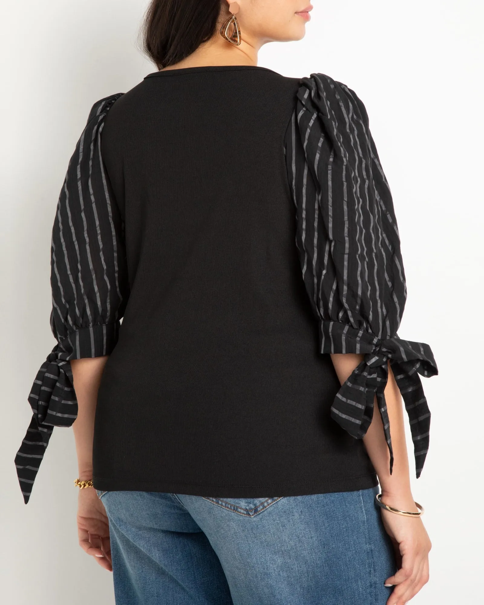 Jane Organza Sleeve Top With Bows | Black Onyx