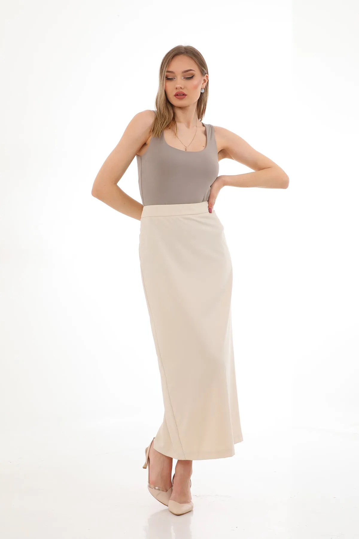 KA Pencil Skirt Light Beige