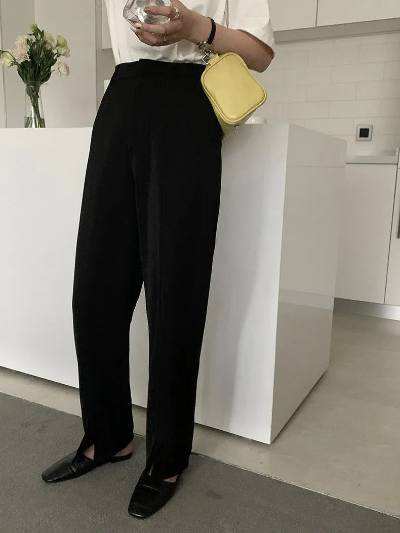 [Korean Style] High Waist Black trouser w/ Front Slit