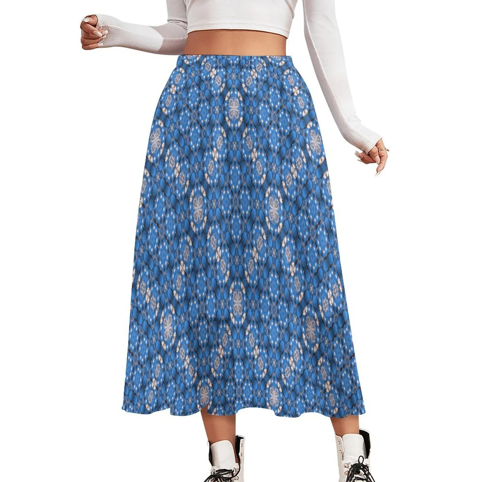 Layered Chiffon Skirt Blue Plaid