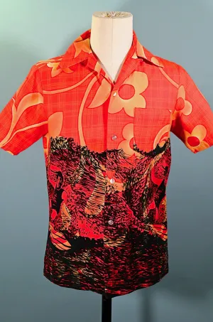 Lehua Vintage 60s/70s Hawaiian Shirt, Endless Summer Surfer Shirt, Bold Bright Colors S