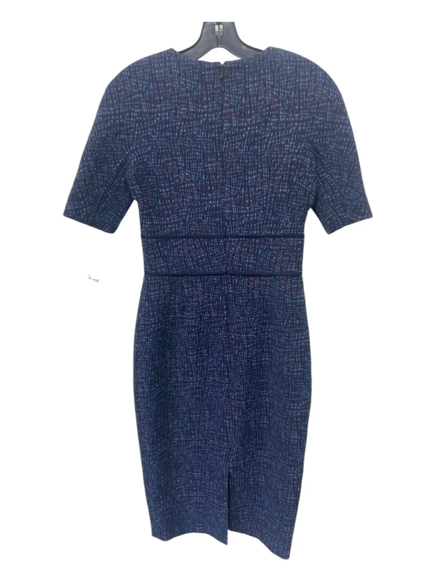 Lela Rose Size 4 Navy, Blue, Burgundy Polyester & Cotton Button Skirt Dress