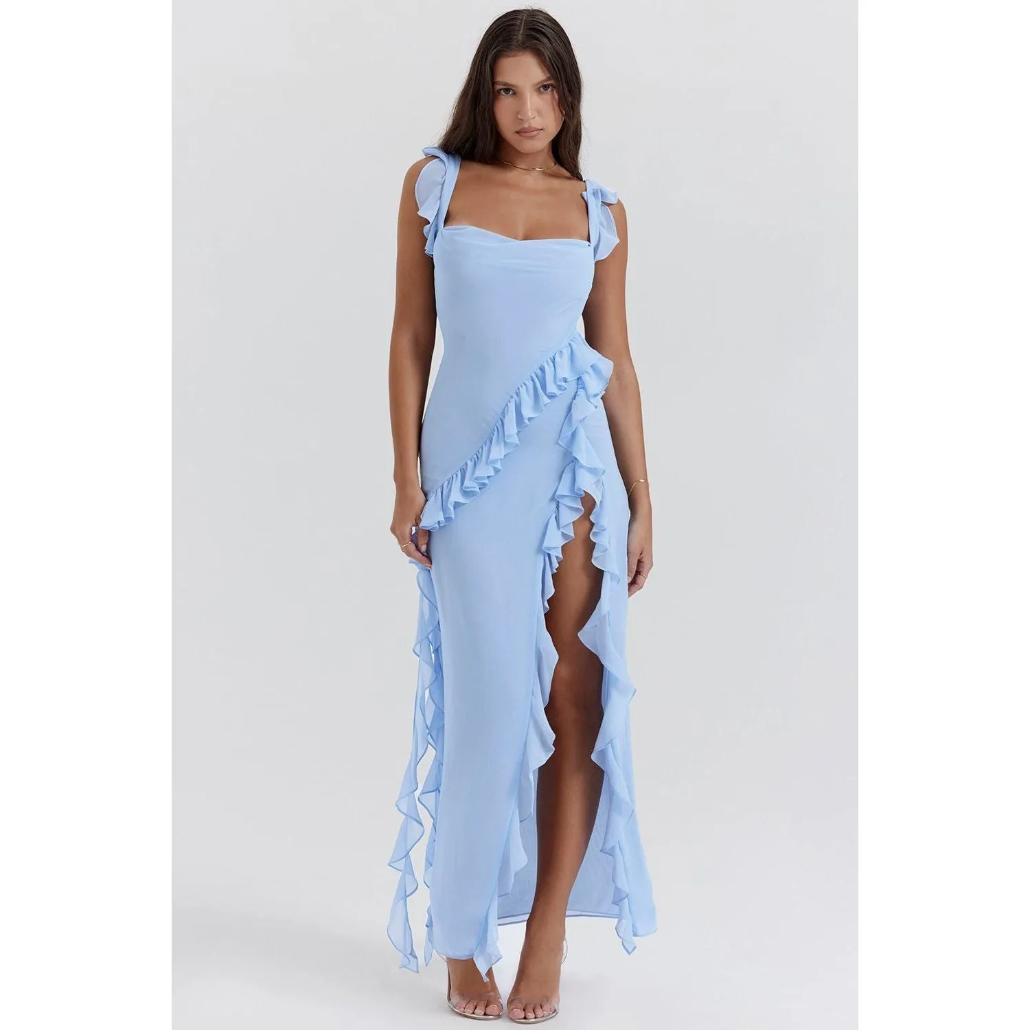 Lieselotte Kleid - Elegantes Sommerkleid mit Rüschen und Schlitz