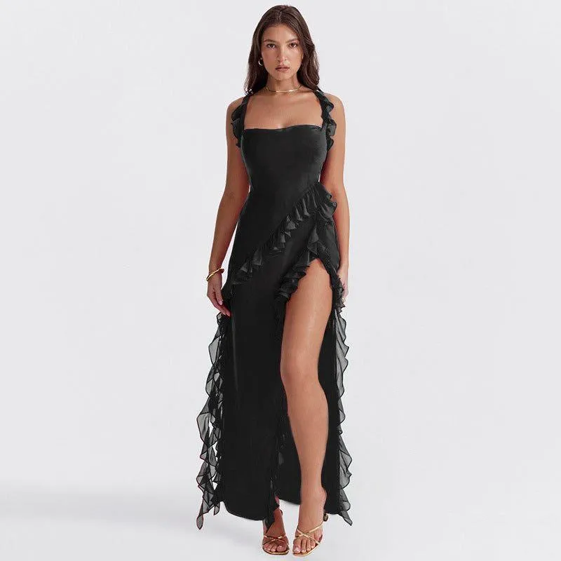 Lieselotte Kleid - Elegantes Sommerkleid mit Rüschen und Schlitz