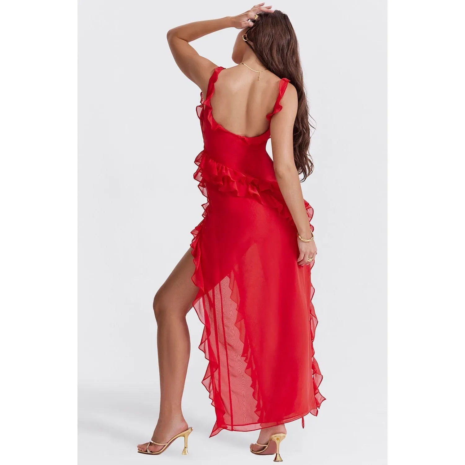 Lieselotte Kleid - Elegantes Sommerkleid mit Rüschen und Schlitz