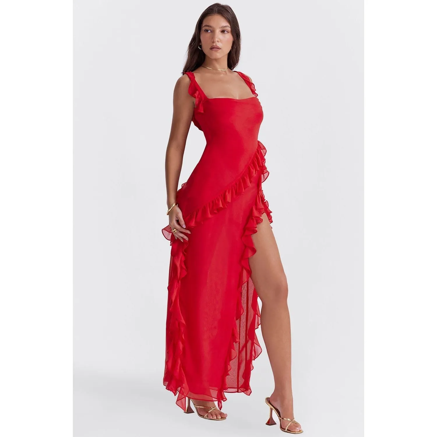 Lieselotte Kleid - Elegantes Sommerkleid mit Rüschen und Schlitz