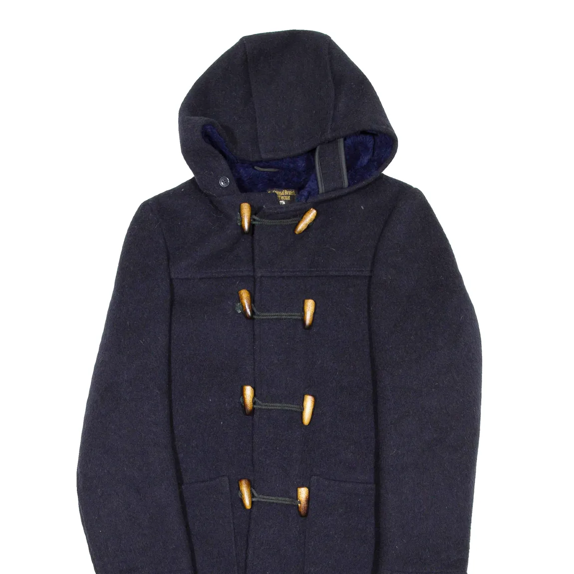 Mens Duffle Coat Blue Wool Hooded S