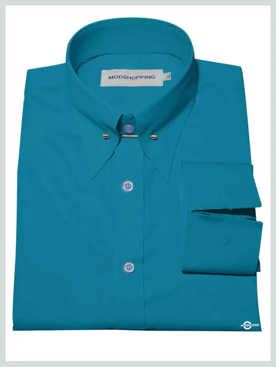 Men's Pin Collar Shirt - Deep Sky Blue Pin Collar Shirt