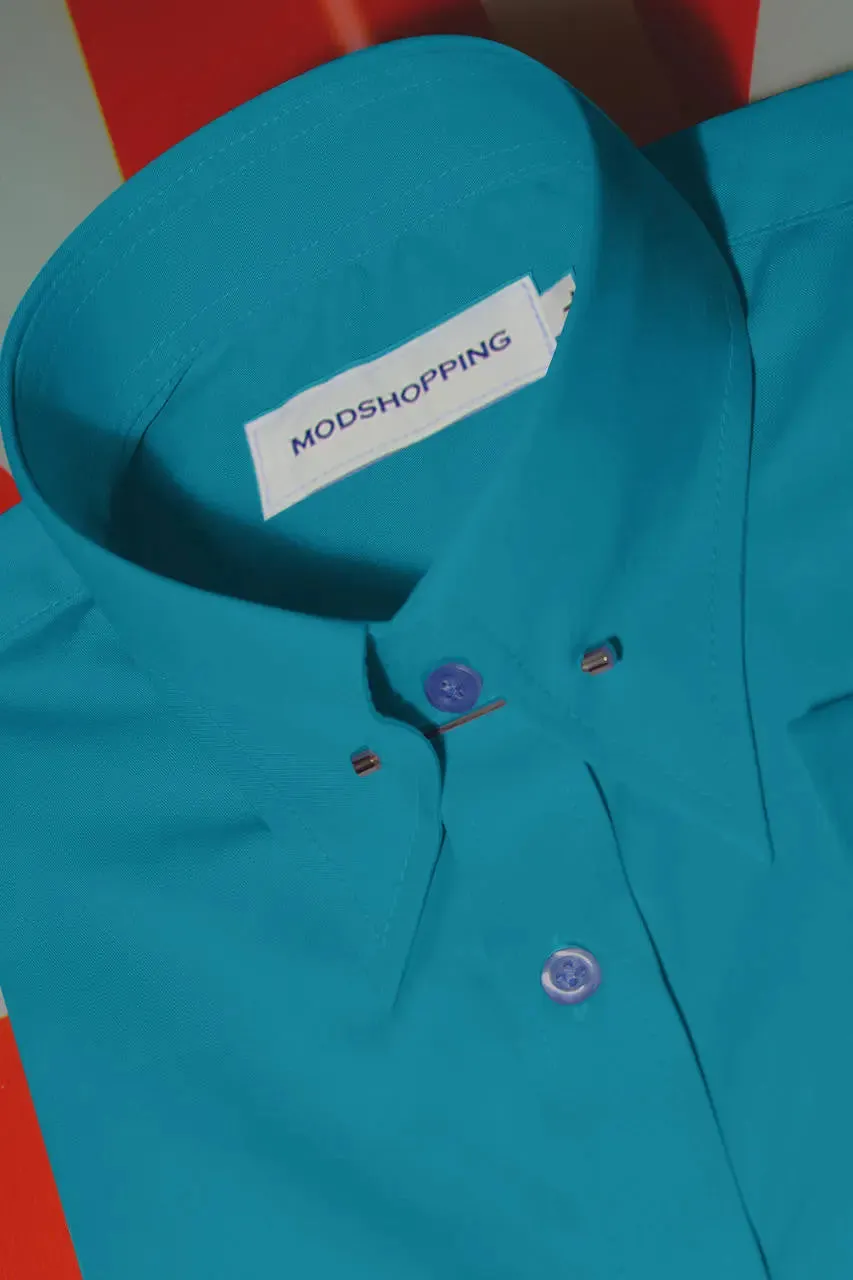 Men's Pin Collar Shirt - Deep Sky Blue Pin Collar Shirt