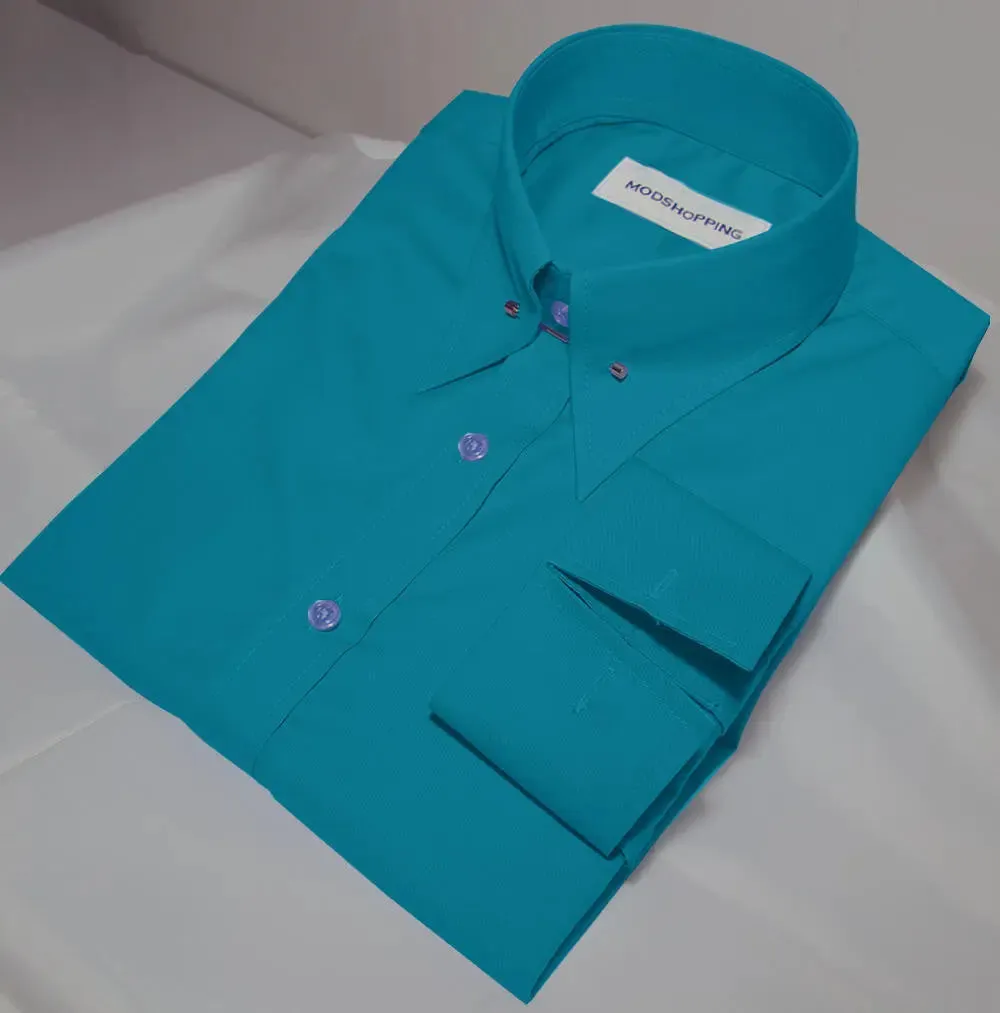 Men's Pin Collar Shirt - Deep Sky Blue Pin Collar Shirt