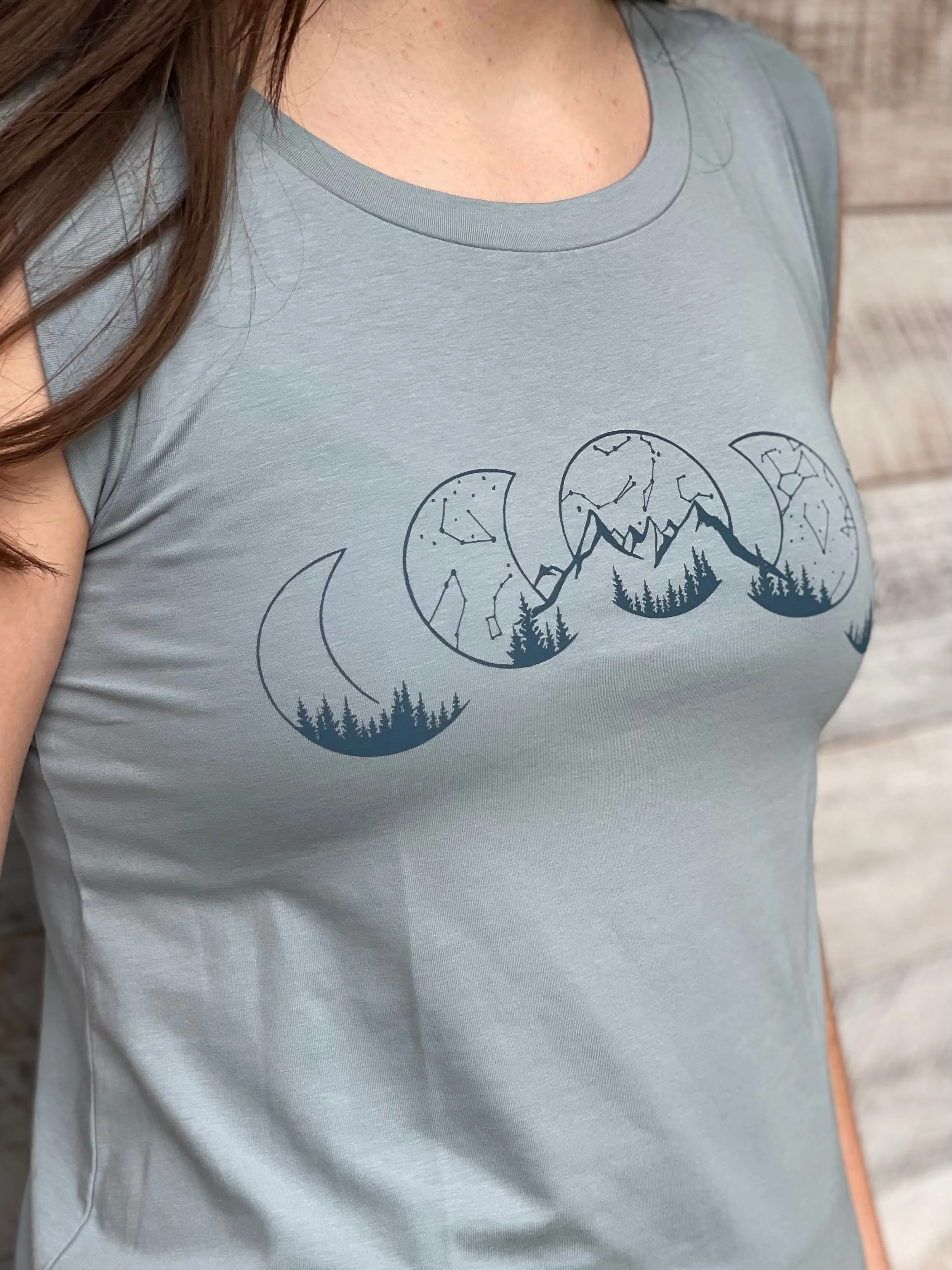Moon Phase 🌘 Mountains  - Women’s Organic Cotton Cap Sleeve Tank Top