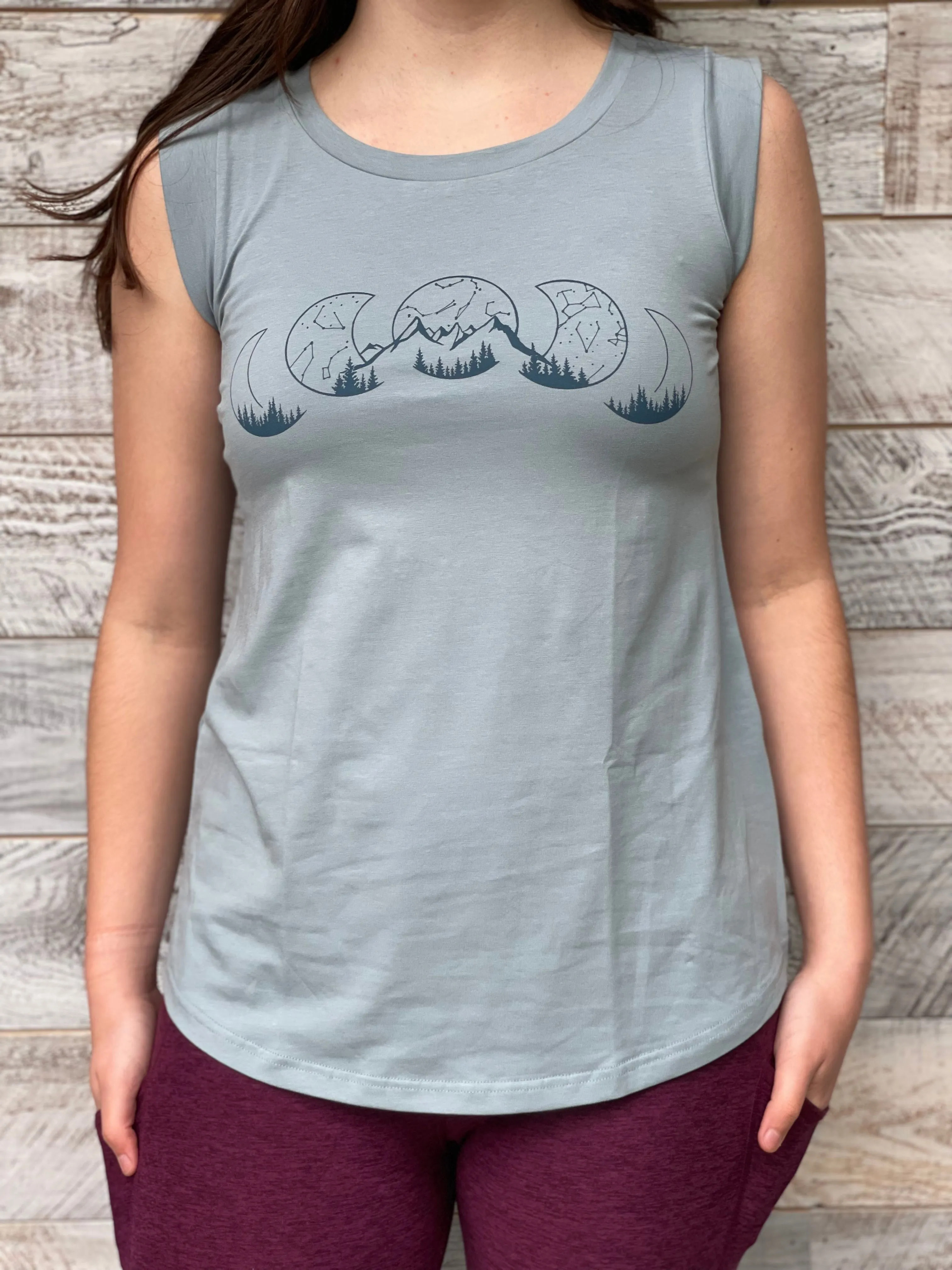 Moon Phase 🌘 Mountains  - Women’s Organic Cotton Cap Sleeve Tank Top