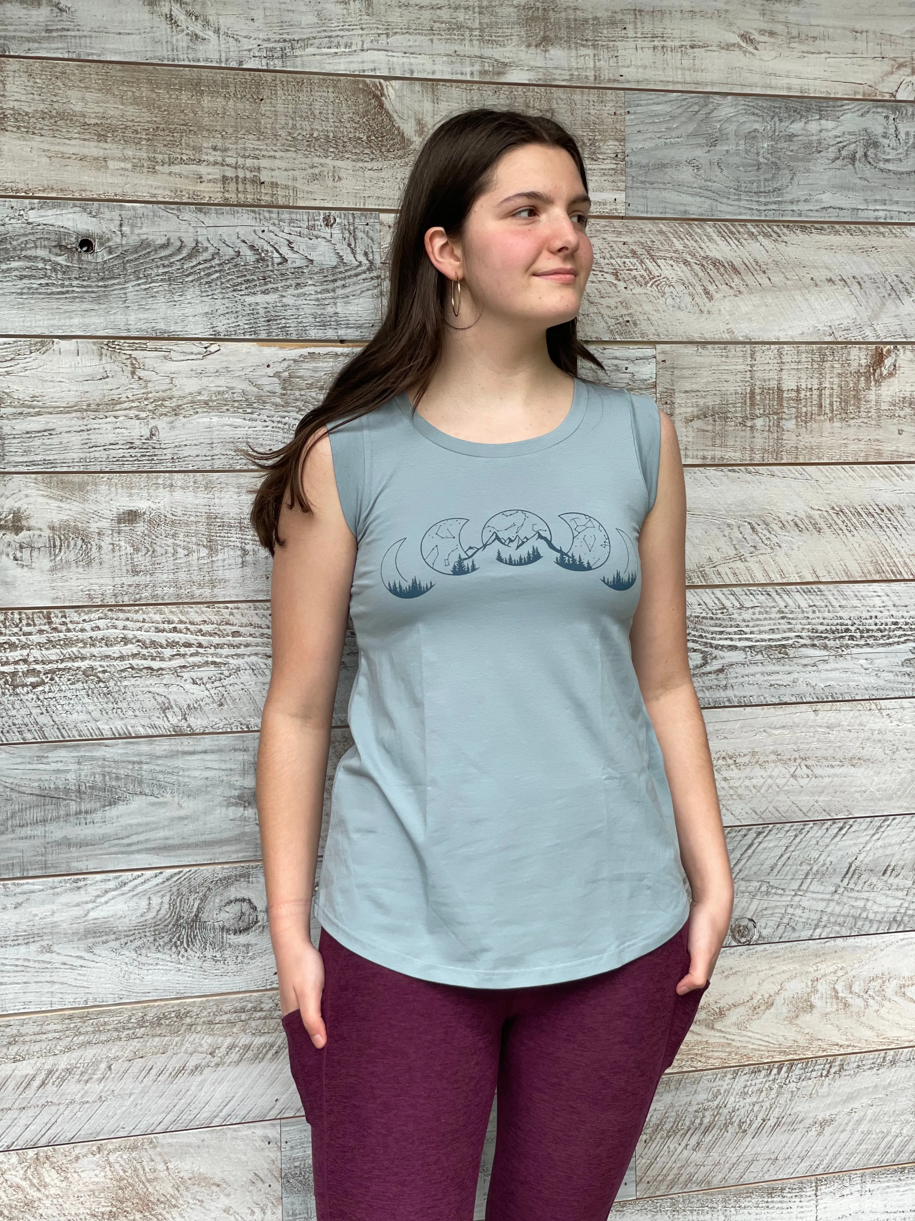 Moon Phase 🌘 Mountains  - Women’s Organic Cotton Cap Sleeve Tank Top