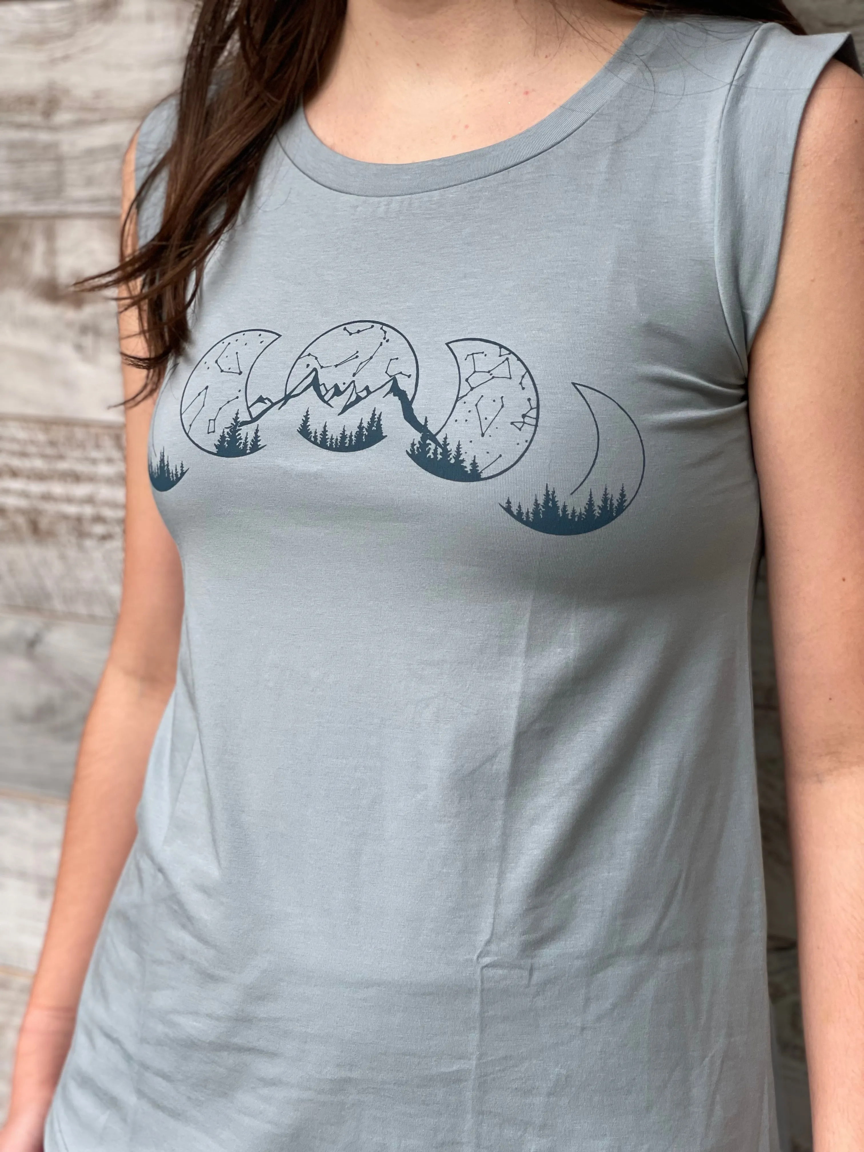 Moon Phase 🌘 Mountains  - Women’s Organic Cotton Cap Sleeve Tank Top