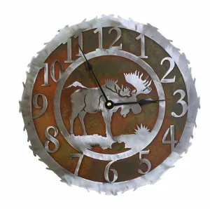Moose 12" Round Metal Wall Clock