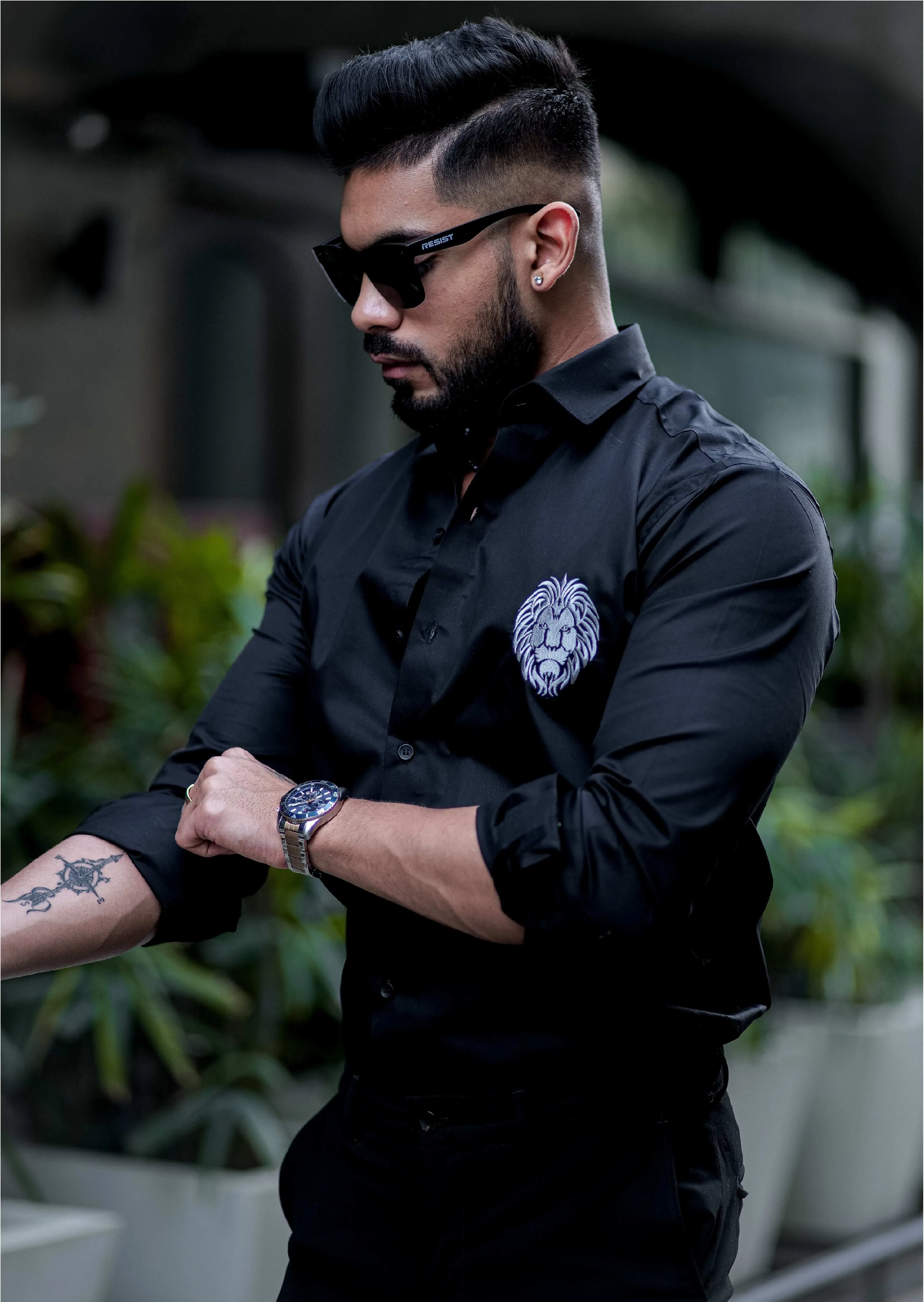 Mufasa Embroidered Grey Black Luxury Shirt For Men