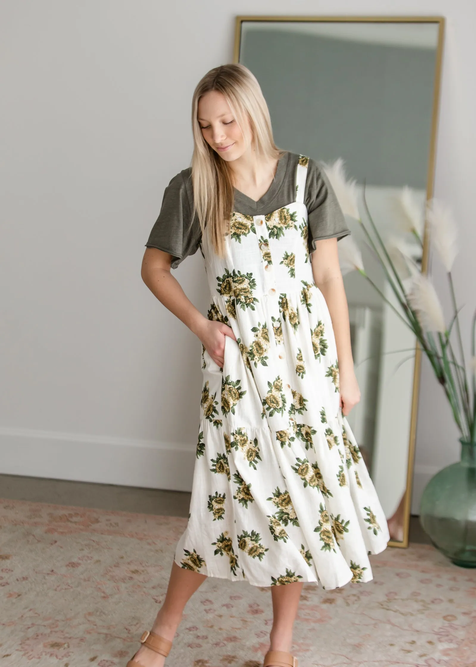 Overall Button Down Print Dress - FINAL SALE