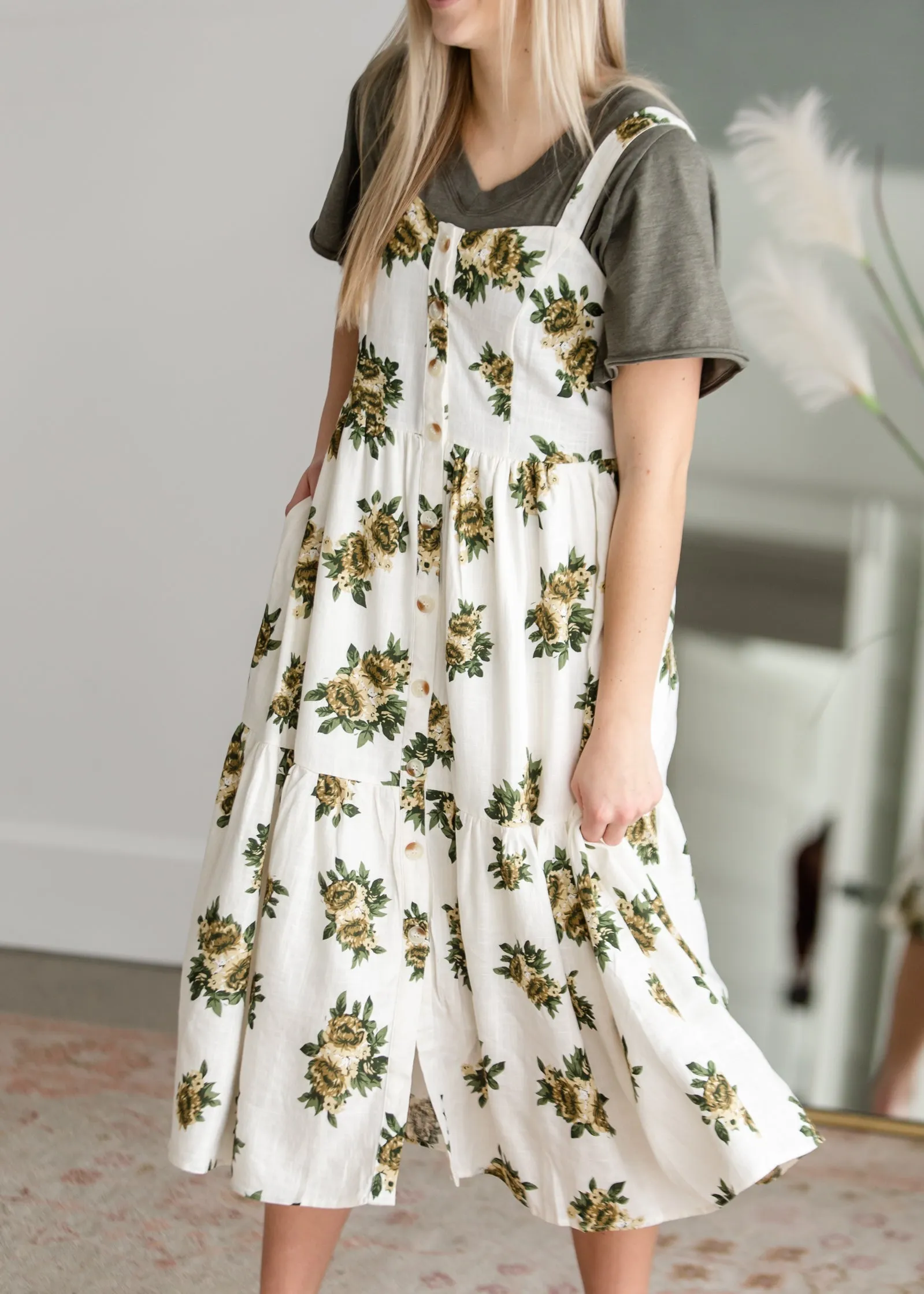 Overall Button Down Print Dress - FINAL SALE