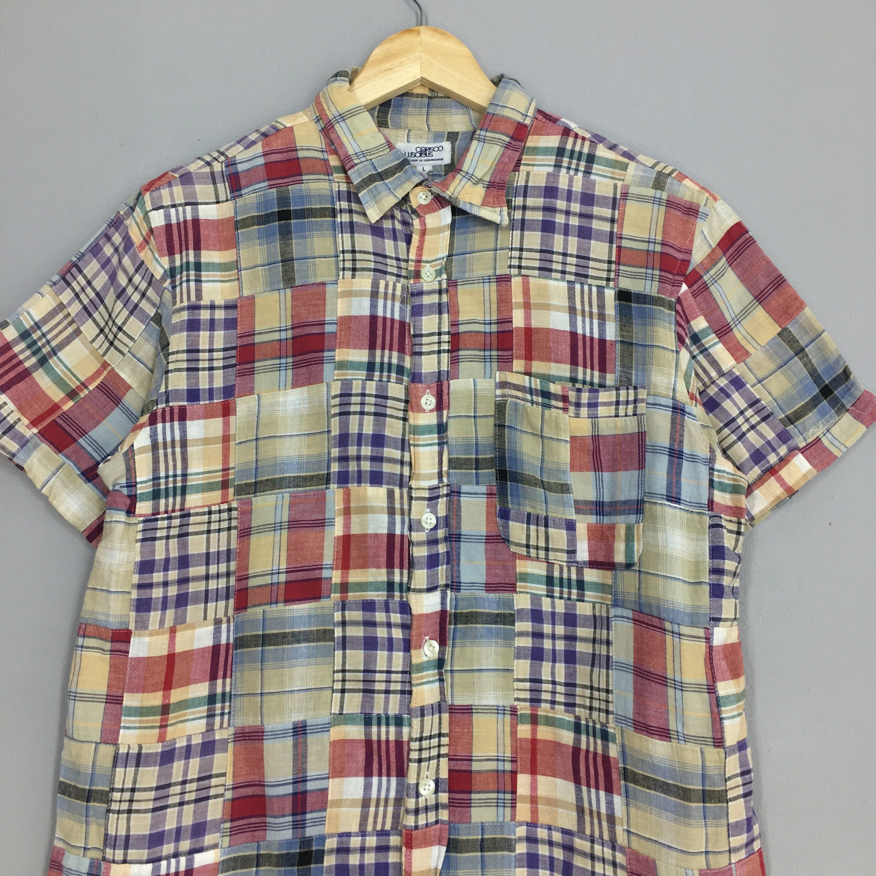 Patchwork Checkered Flannel Shirt Large