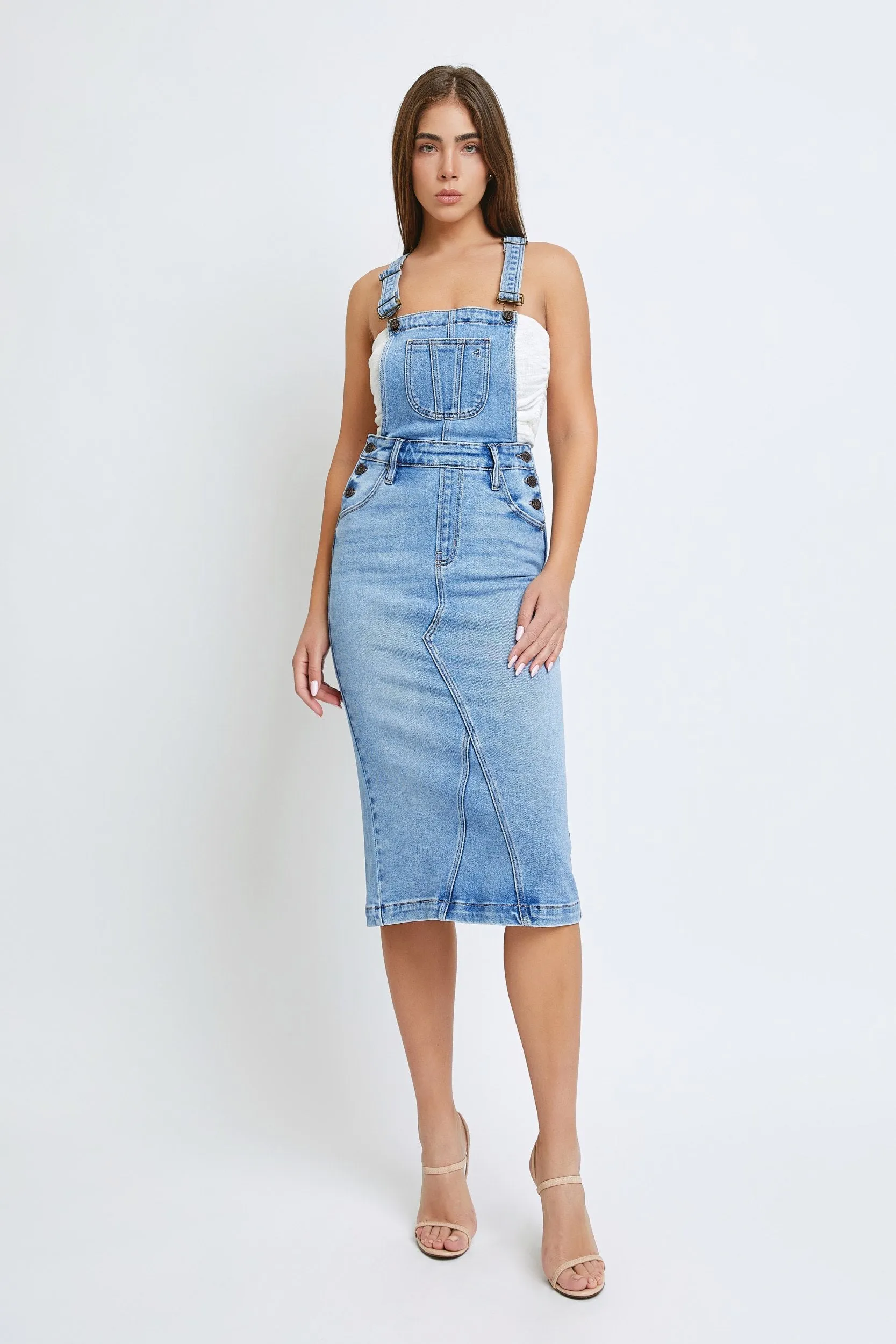 [Pixie] Medium Light Overall Denim Skirt
