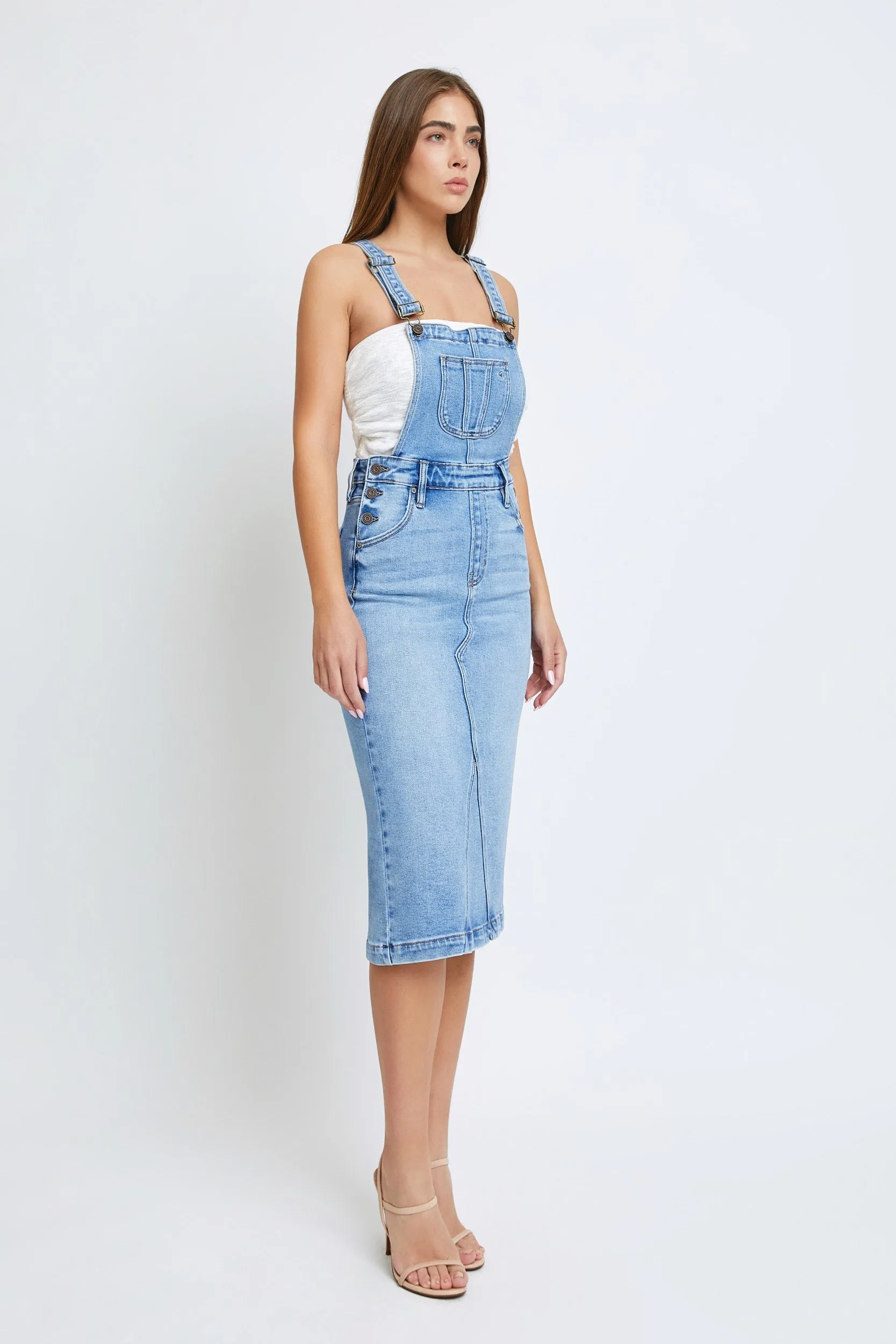 [Pixie] Medium Light Overall Denim Skirt