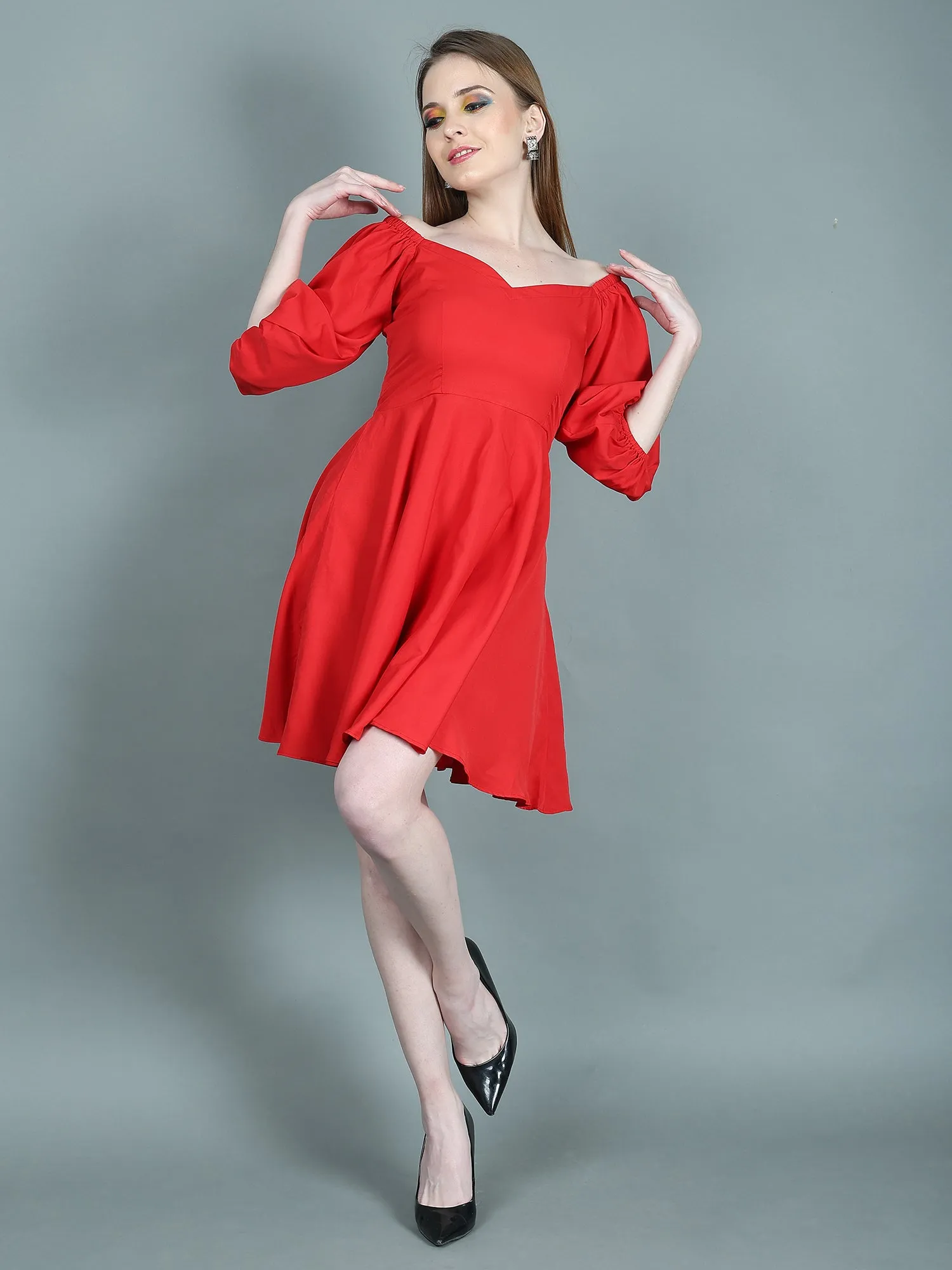 Red Flare Sweetheart Neck Short Dress for Women
