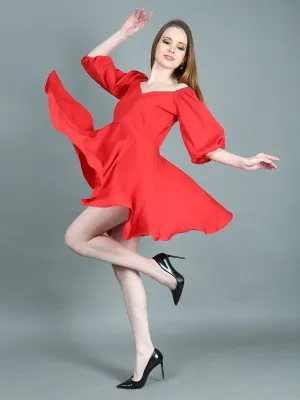 Red Flare Sweetheart Neck Short Dress for Women