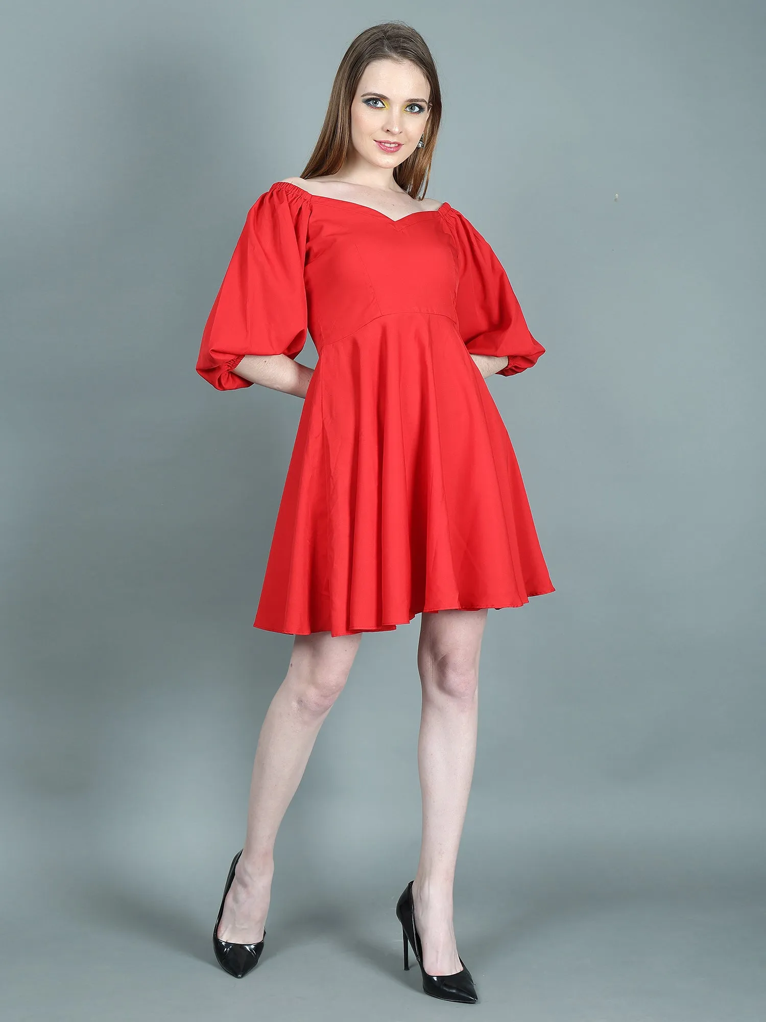 Red Flare Sweetheart Neck Short Dress for Women
