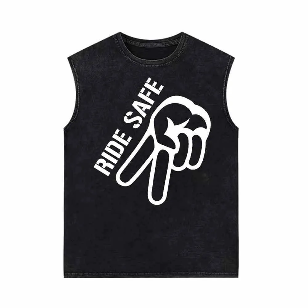 Ride Safe Yeah Biker Vintage Washed Vest Top
