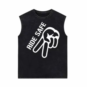 Ride Safe Yeah Biker Vintage Washed Vest Top