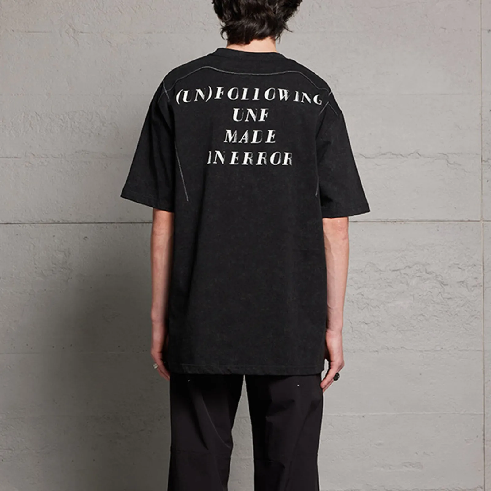 Round Neck Short-sleeved T-shirt With Letter Print And Stir-fried Color, Distressed Black, Spring Summer Men