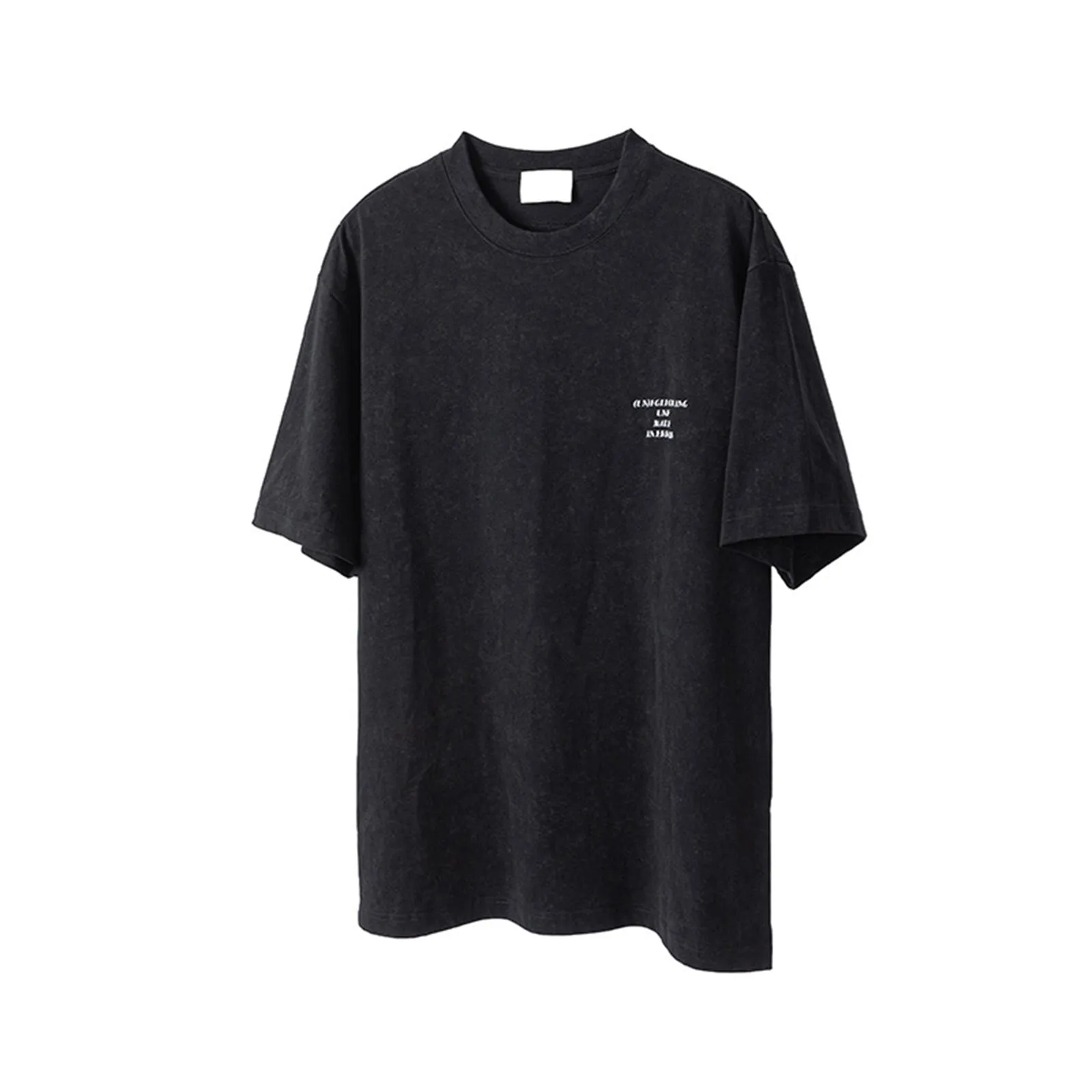 Round Neck Short-sleeved T-shirt With Letter Print And Stir-fried Color, Distressed Black, Spring Summer Men
