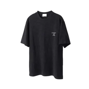 Round Neck Short-sleeved T-shirt With Letter Print And Stir-fried Color, Distressed Black, Spring Summer Men