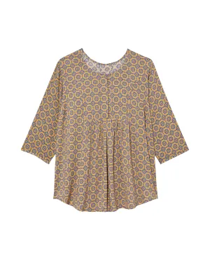 Sam 3/4 Sleeve Pleated Front Blouse | Yellow / Purple