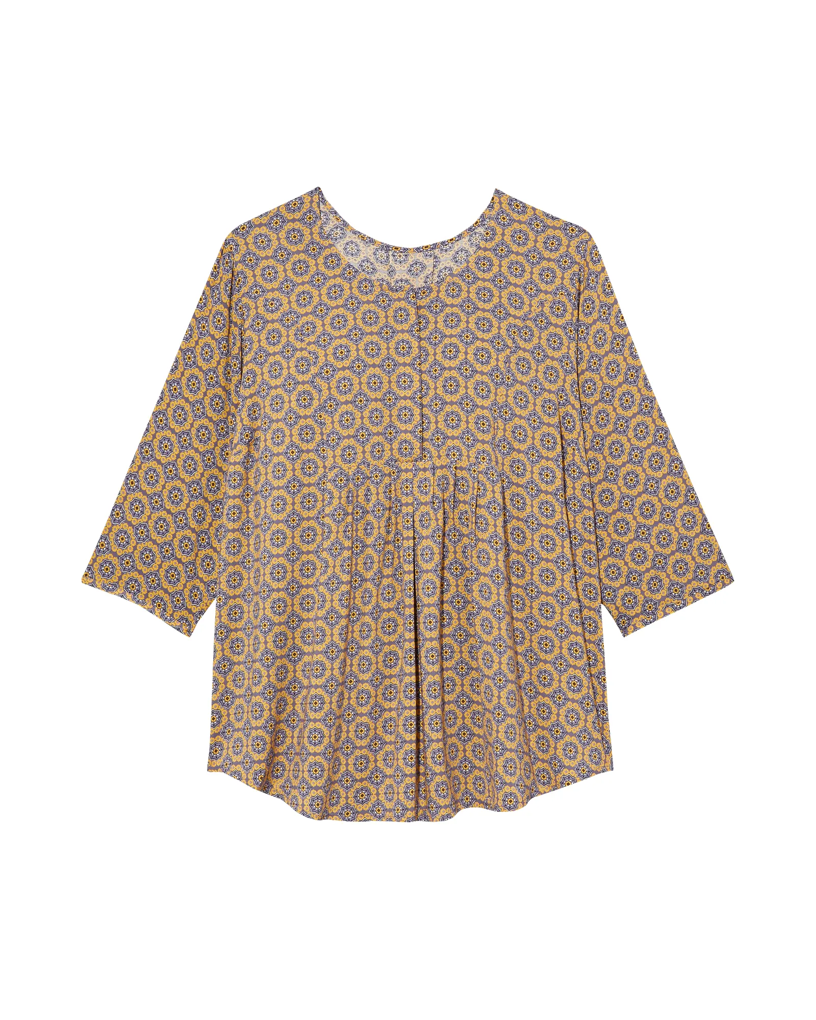 Sam 3/4 Sleeve Pleated Front Blouse | Yellow / Purple