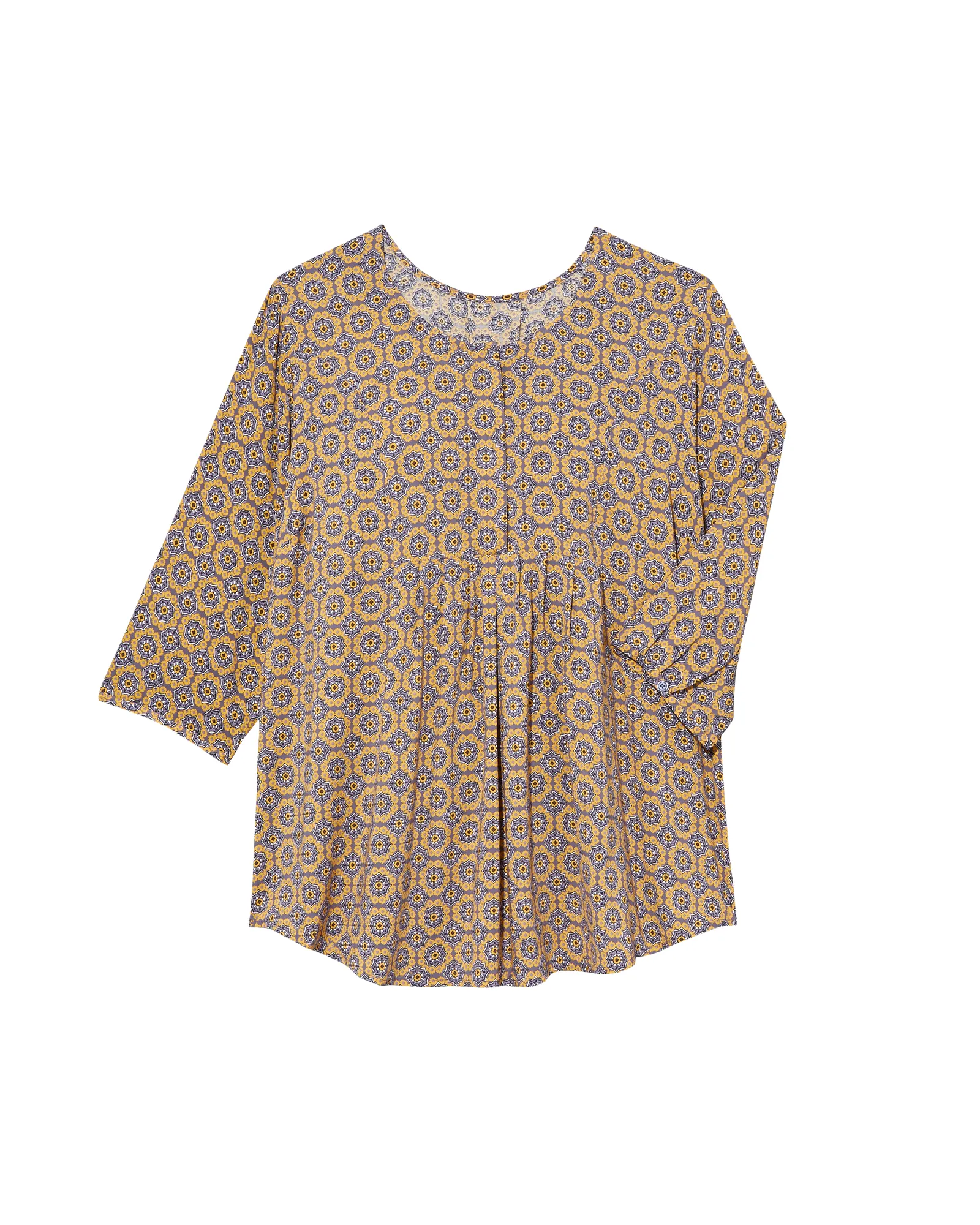 Sam 3/4 Sleeve Pleated Front Blouse | Yellow / Purple