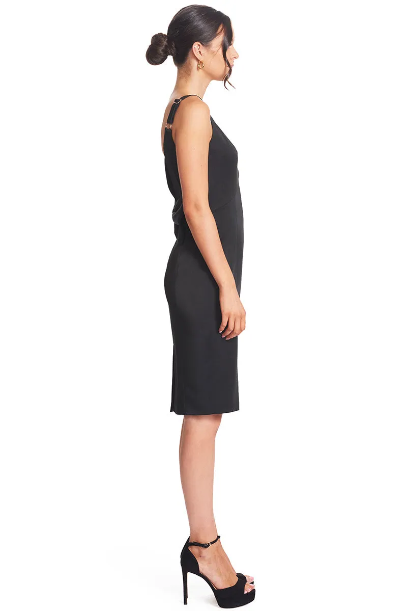 Satin Bow-Back Midi Dress with Exposed Back and Elegant Trim