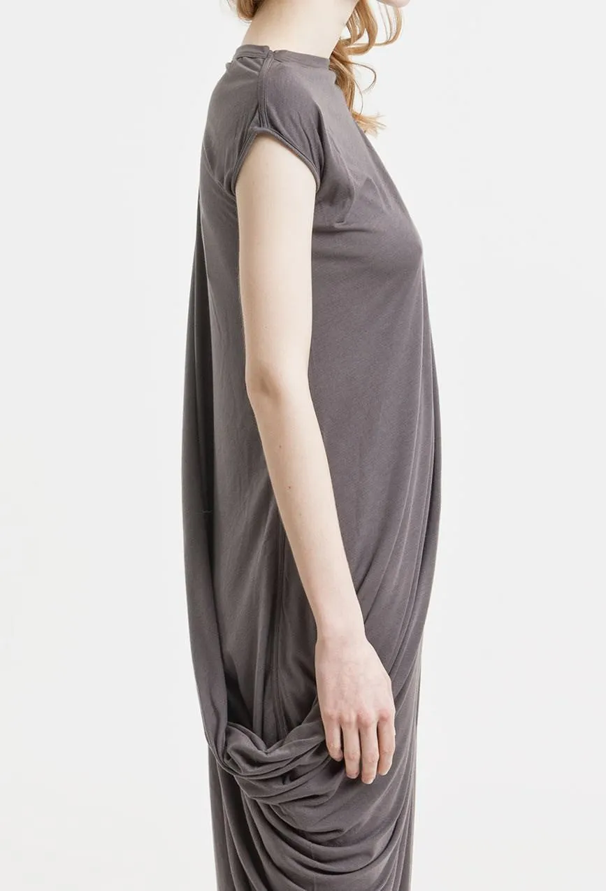 Sleeveless Asymmetrical Draped Nude Silhouette Long Dress