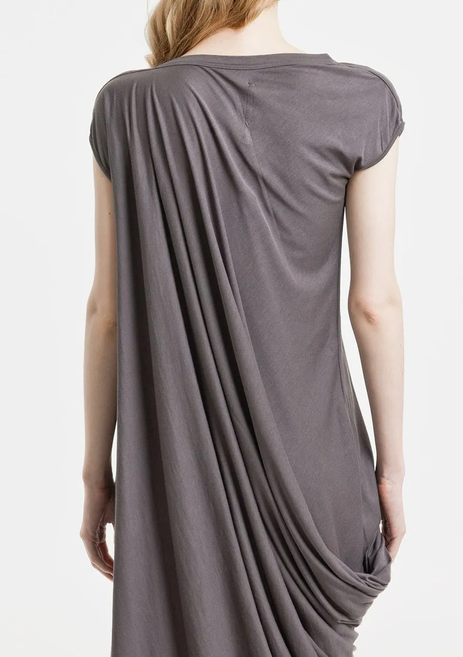 Sleeveless Asymmetrical Draped Nude Silhouette Long Dress