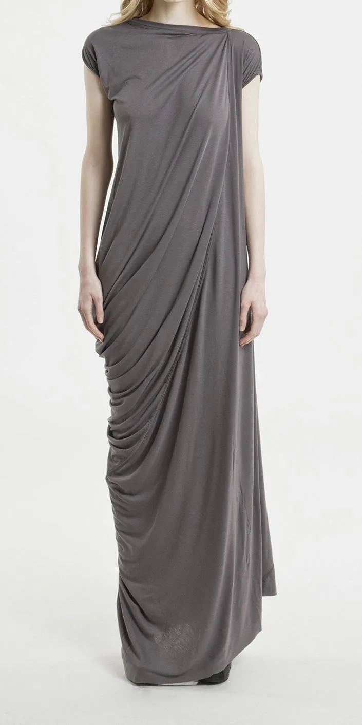 Sleeveless Asymmetrical Draped Nude Silhouette Long Dress