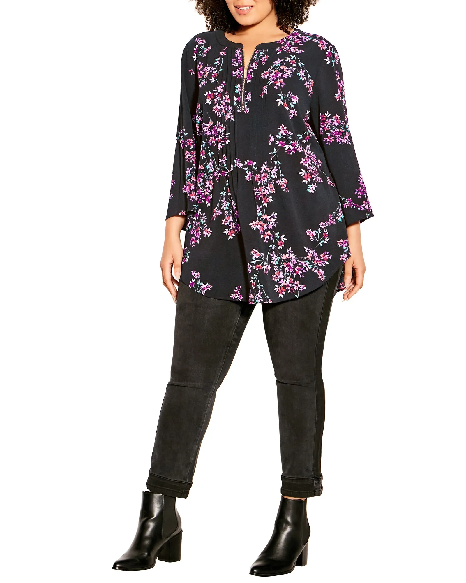 Stella Pleated Blouse | Black / Magenta